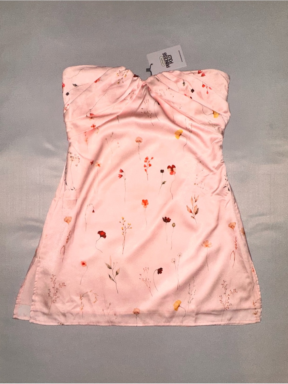 Princess Polly Strapless Pink Floral Satin Mini Dress with Sweetheart Neckline